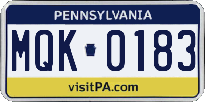 PA license plate MQK0183