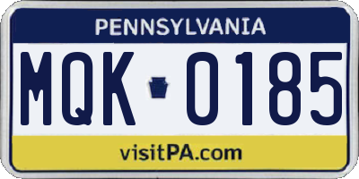 PA license plate MQK0185