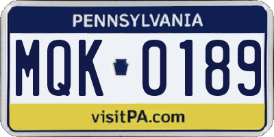 PA license plate MQK0189
