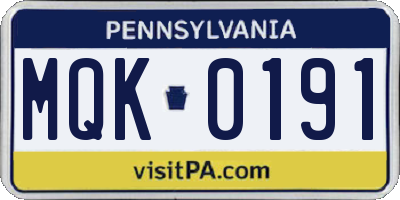 PA license plate MQK0191