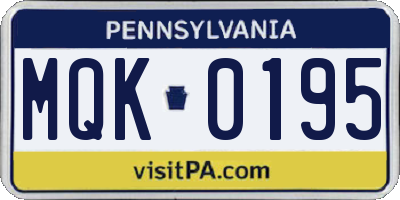 PA license plate MQK0195