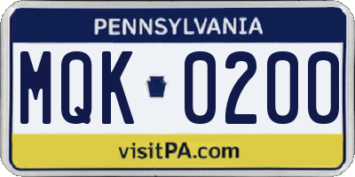 PA license plate MQK0200