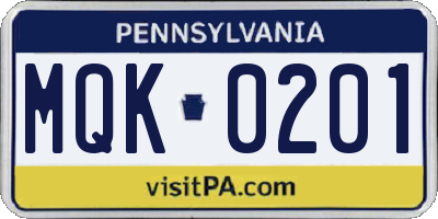 PA license plate MQK0201
