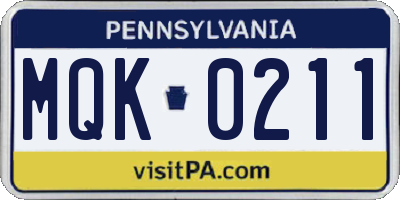 PA license plate MQK0211