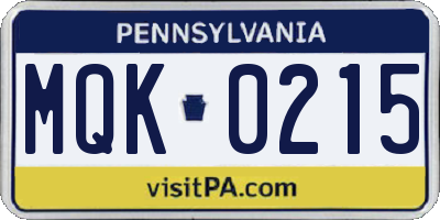 PA license plate MQK0215