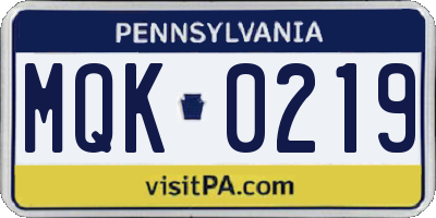 PA license plate MQK0219