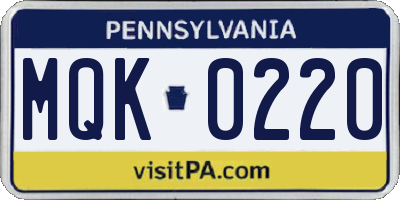 PA license plate MQK0220