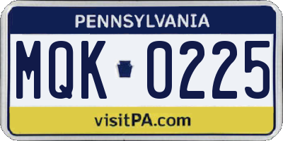 PA license plate MQK0225