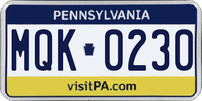 PA license plate MQK0230