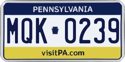 PA license plate MQK0239