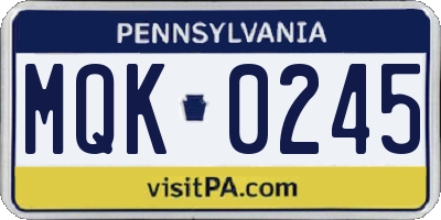 PA license plate MQK0245