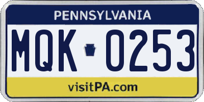 PA license plate MQK0253