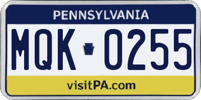 PA license plate MQK0255