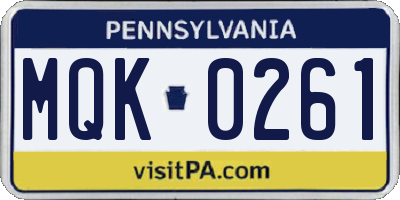 PA license plate MQK0261