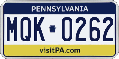 PA license plate MQK0262