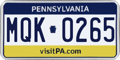 PA license plate MQK0265