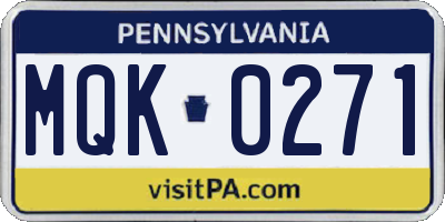 PA license plate MQK0271