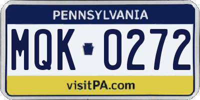 PA license plate MQK0272