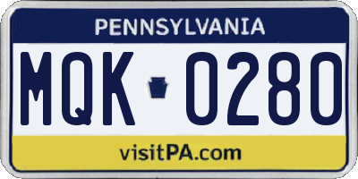PA license plate MQK0280