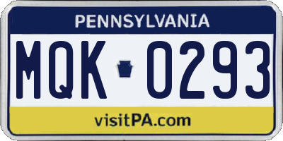 PA license plate MQK0293