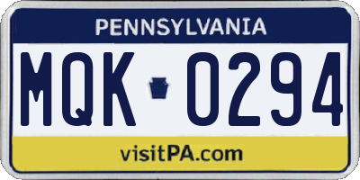 PA license plate MQK0294