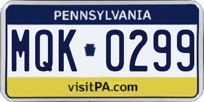 PA license plate MQK0299