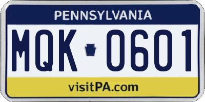 PA license plate MQK0601