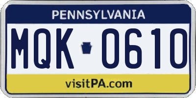 PA license plate MQK0610