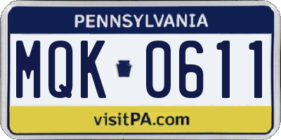 PA license plate MQK0611