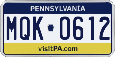 PA license plate MQK0612
