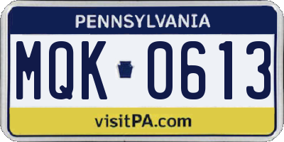PA license plate MQK0613