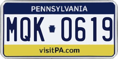 PA license plate MQK0619
