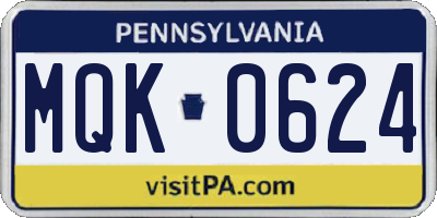 PA license plate MQK0624
