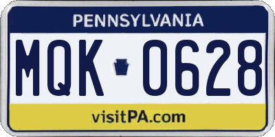 PA license plate MQK0628