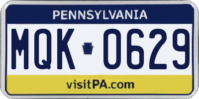 PA license plate MQK0629