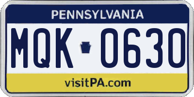 PA license plate MQK0630