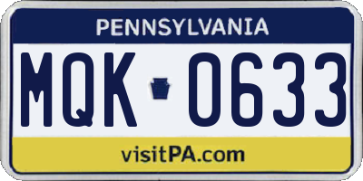 PA license plate MQK0633