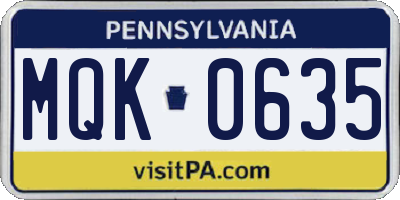 PA license plate MQK0635