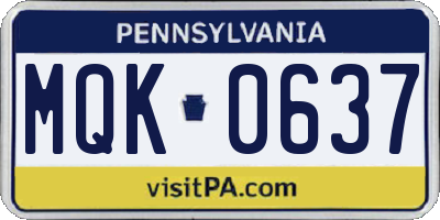 PA license plate MQK0637