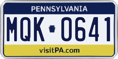 PA license plate MQK0641