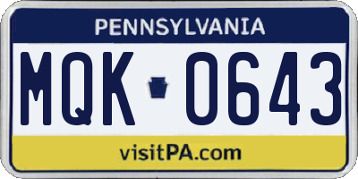 PA license plate MQK0643