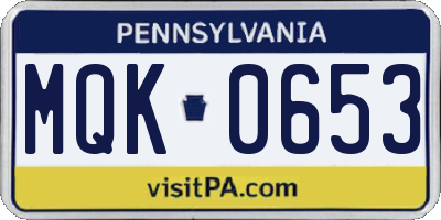 PA license plate MQK0653