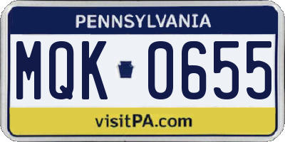 PA license plate MQK0655