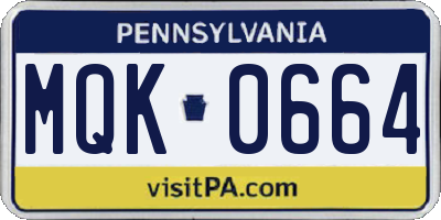 PA license plate MQK0664