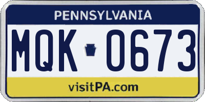 PA license plate MQK0673