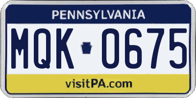 PA license plate MQK0675