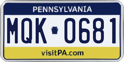PA license plate MQK0681
