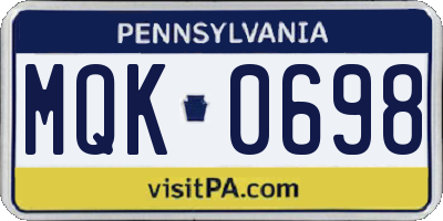 PA license plate MQK0698