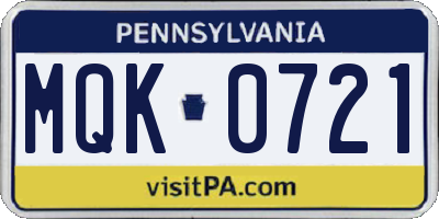 PA license plate MQK0721