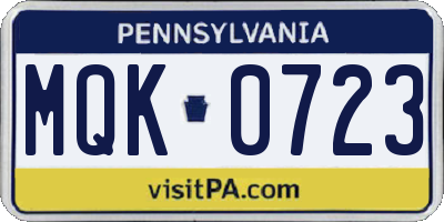 PA license plate MQK0723